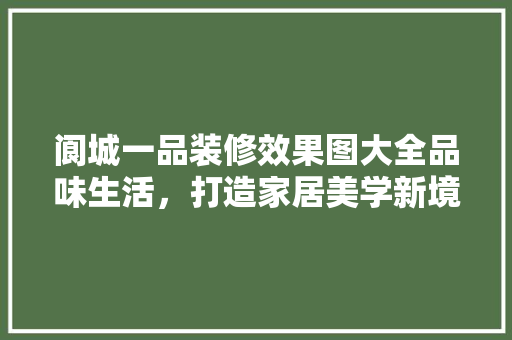 阆城一品装修效果图大全品味生活，打造家居美学新境界