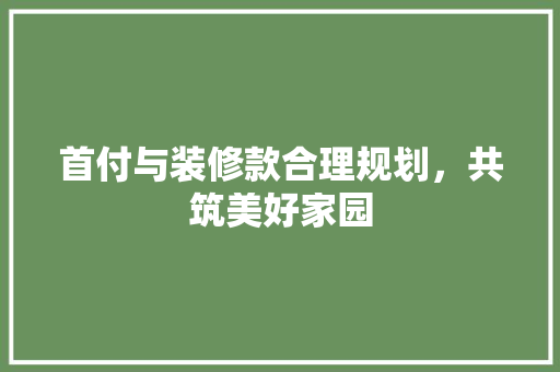 首付与装修款合理规划，共筑美好家园