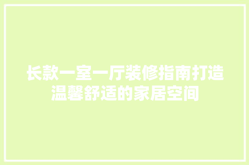 长款一室一厅装修指南打造温馨舒适的家居空间