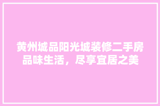黄州城品阳光城装修二手房品味生活，尽享宜居之美