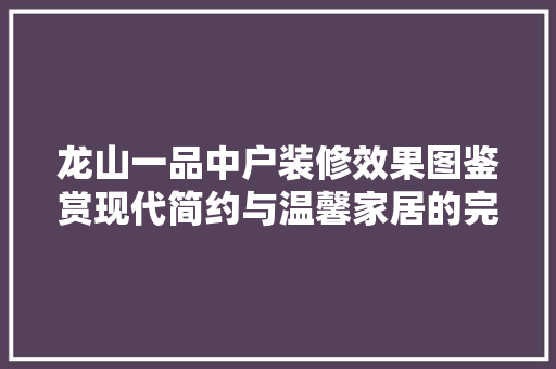 龙山一品中户装修效果图鉴赏现代简约与温馨家居的完美融合