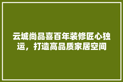 云城尚品喜百年装修匠心独运，打造高品质家居空间