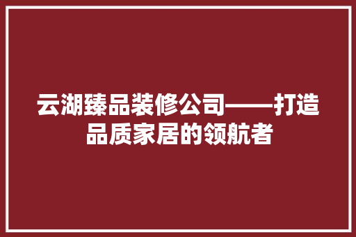 云湖臻品装修公司——打造品质家居的领航者