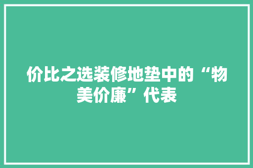 价比之选装修地垫中的“物美价廉”代表