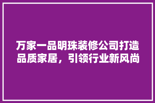 万家一品明珠装修公司打造品质家居，引领行业新风尚