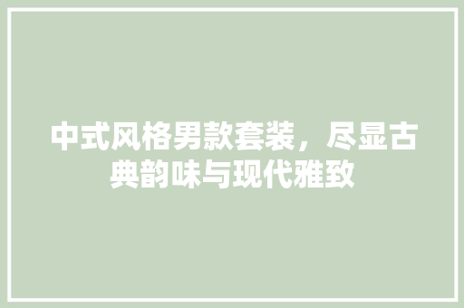 中式风格男款套装，尽显古典韵味与现代雅致