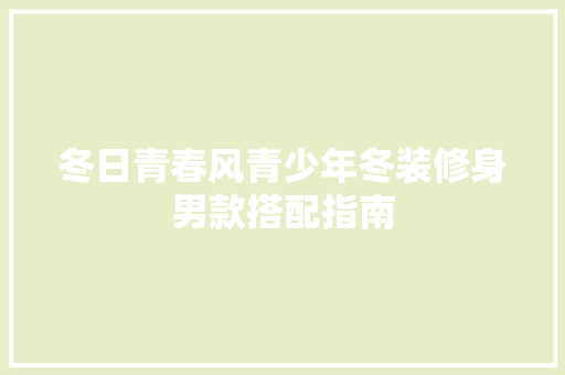 冬日青春风青少年冬装修身男款搭配指南