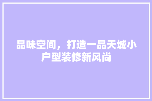 品味空间，打造一品天城小户型装修新风尚