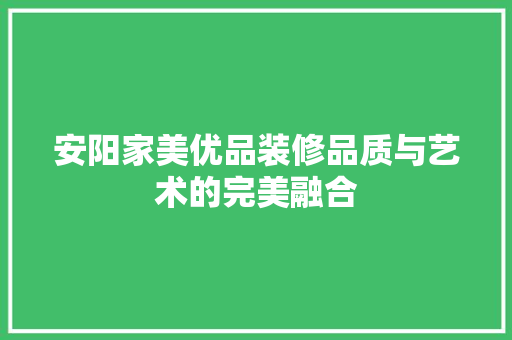 安阳家美优品装修品质与艺术的完美融合
