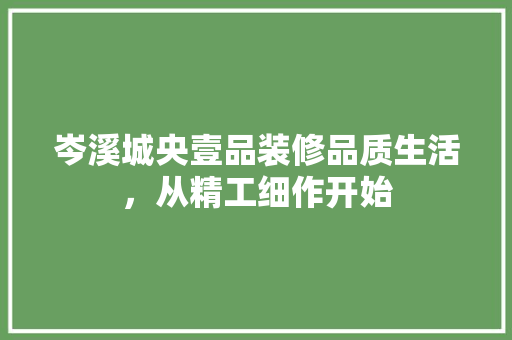 岑溪城央壹品装修品质生活，从精工细作开始