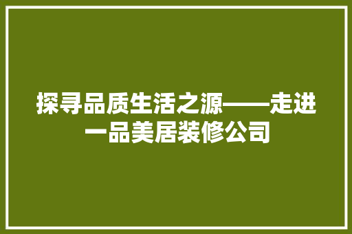 探寻品质生活之源——走进一品美居装修公司