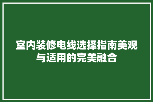 室内装修电线选择指南美观与适用的完美融合