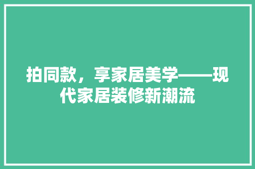 拍同款，享家居美学——现代家居装修新潮流