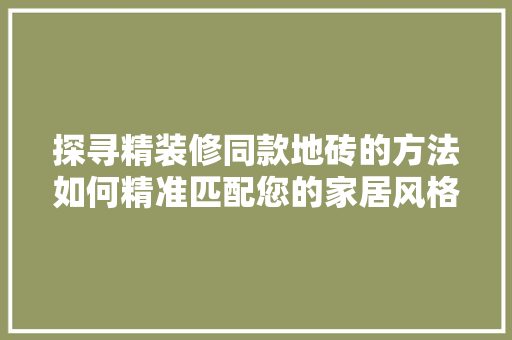探寻精装修同款地砖的方法如何精准匹配您的家居风格