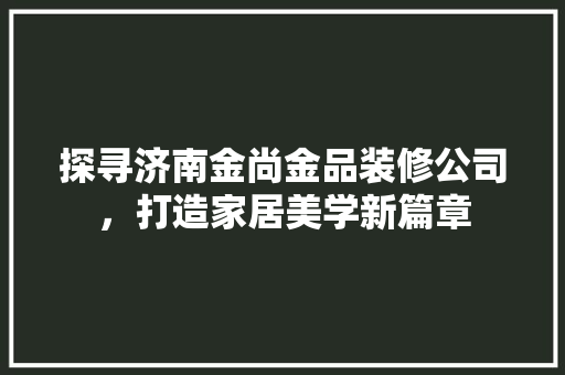 探寻济南金尚金品装修公司，打造家居美学新篇章