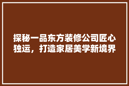 探秘一品东方装修公司匠心独运，打造家居美学新境界  第1张