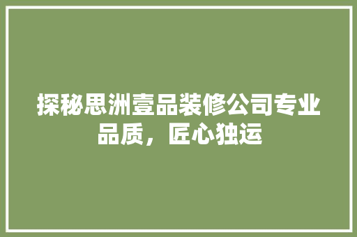 探秘思洲壹品装修公司专业品质，匠心独运