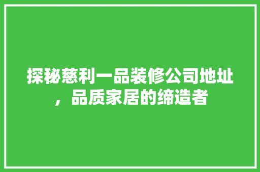 探秘慈利一品装修公司地址，品质家居的缔造者