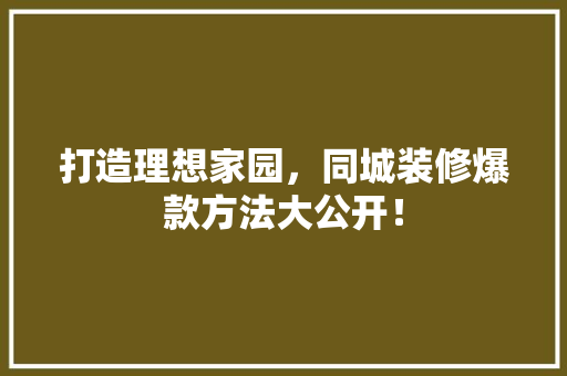 打造理想家园，同城装修爆款方法大公开！