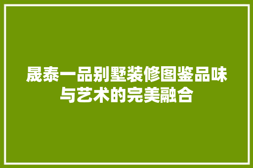 晟泰一品别墅装修图鉴品味与艺术的完美融合