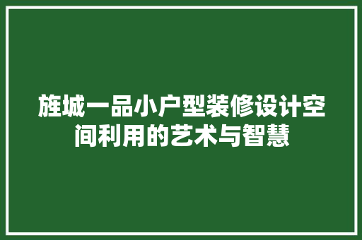 旌城一品小户型装修设计空间利用的艺术与智慧