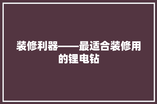 装修利器——最适合装修用的锂电钻
