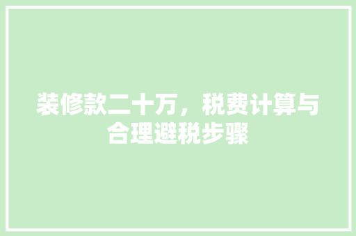 装修款二十万，税费计算与合理避税步骤