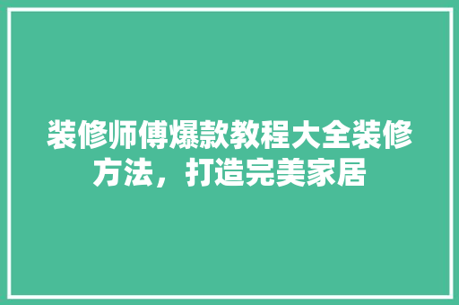 装修师傅爆款教程大全装修方法，打造完美家居