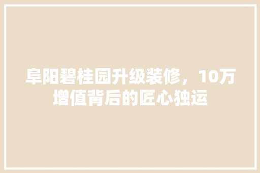 阜阳碧桂园升级装修，10万增值背后的匠心独运