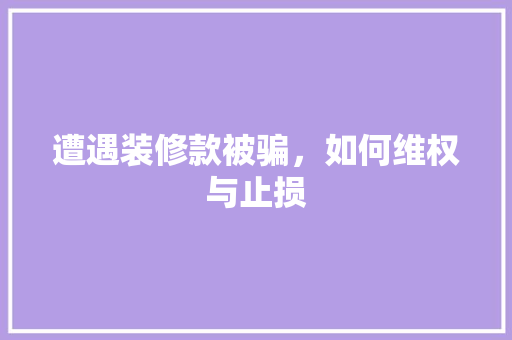 遭遇装修款被骗，如何维权与止损