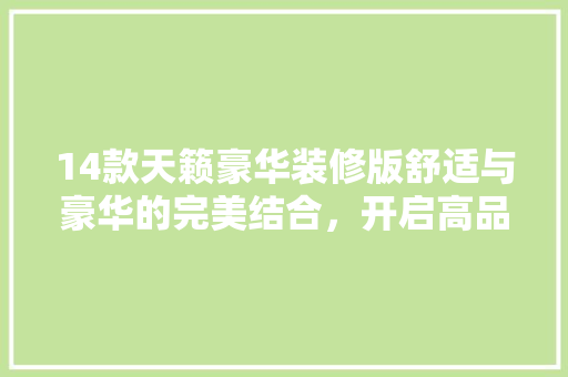 14款天籁豪华装修版舒适与豪华的完美结合，开启高品质出行新篇章