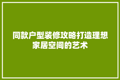 同款户型装修攻略打造理想家居空间的艺术
