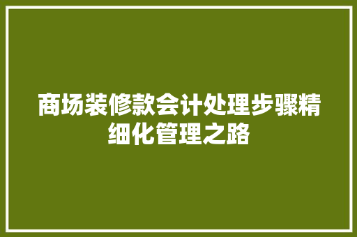 商场装修款会计处理步骤精细化管理之路