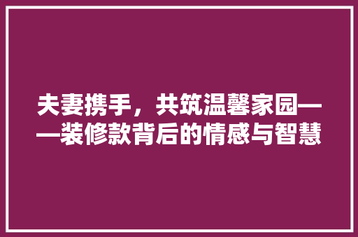 夫妻携手，共筑温馨家园——装修款背后的情感与智慧