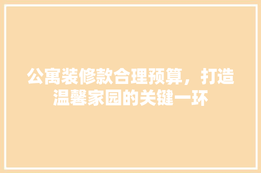 公寓装修款合理预算，打造温馨家园的关键一环