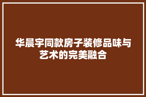 华晨宇同款房子装修品味与艺术的完美融合