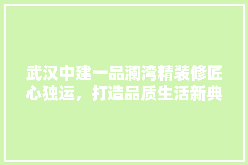 武汉中建一品澜湾精装修匠心独运，打造品质生活新典范