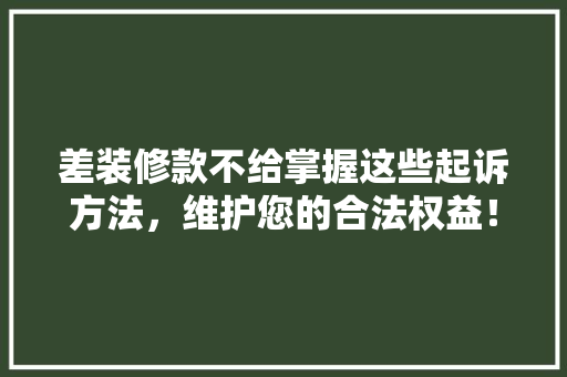 差装修款不给掌握这些起诉方法，维护您的合法权益！  第1张