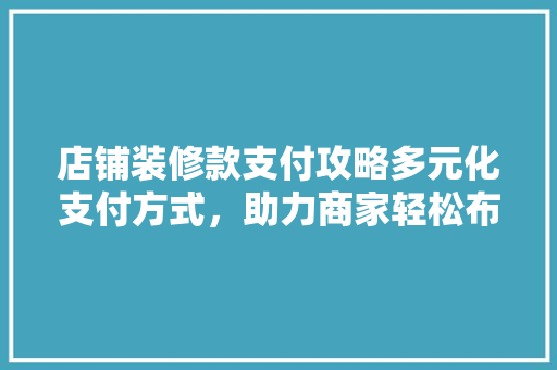店铺装修款支付攻略多元化支付方式，助力商家轻松布局