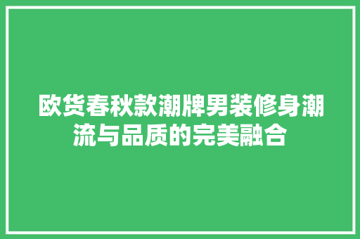 欧货春秋款潮牌男装修身潮流与品质的完美融合