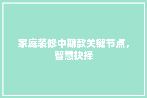 家庭装修中期款关键节点，智慧抉择