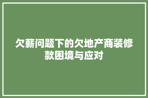 欠薪问题下的欠地产商装修款困境与应对