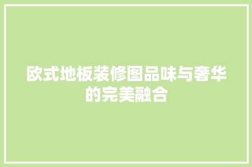 欧式地板装修图品味与奢华的完美融合