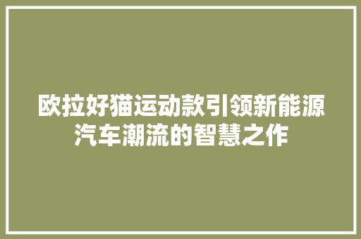 欧拉好猫运动款引领新能源汽车潮流的智慧之作