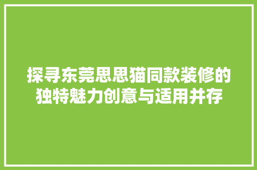 探寻东莞思思猫同款装修的独特魅力创意与适用并存