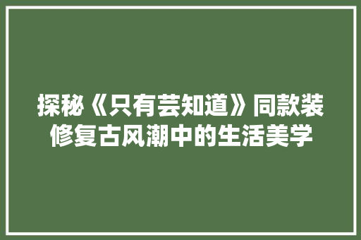 探秘《只有芸知道》同款装修复古风潮中的生活美学
