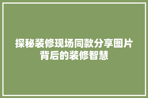 探秘装修现场同款分享图片背后的装修智慧