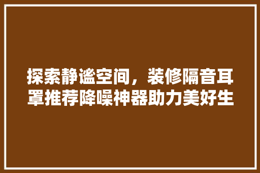 探索静谧空间，装修隔音耳罩推荐降噪神器助力美好生活
