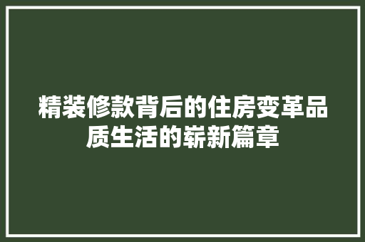 精装修款背后的住房变革品质生活的崭新篇章