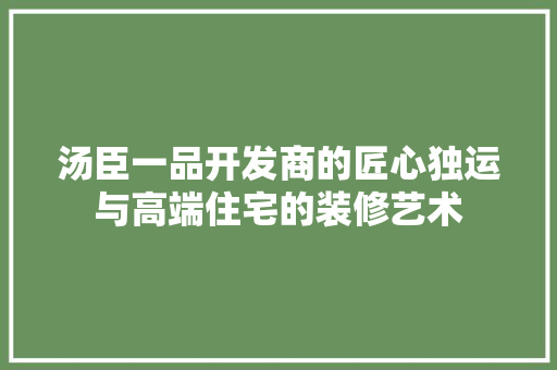 汤臣一品开发商的匠心独运与高端住宅的装修艺术